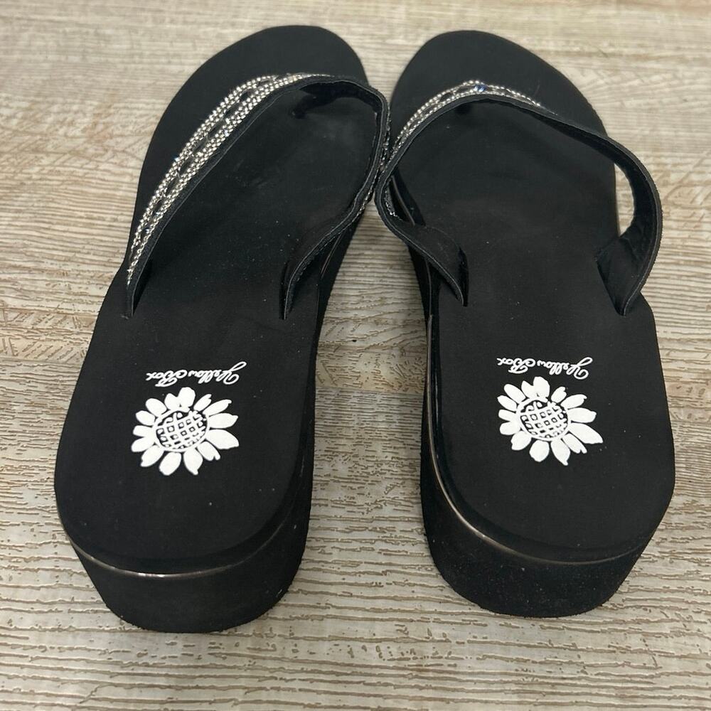 Yellow Box Marcy Rhinestone Wedge Flip Flop Sandals Black 11 Sparkle Comfort - Picture 4 of 11